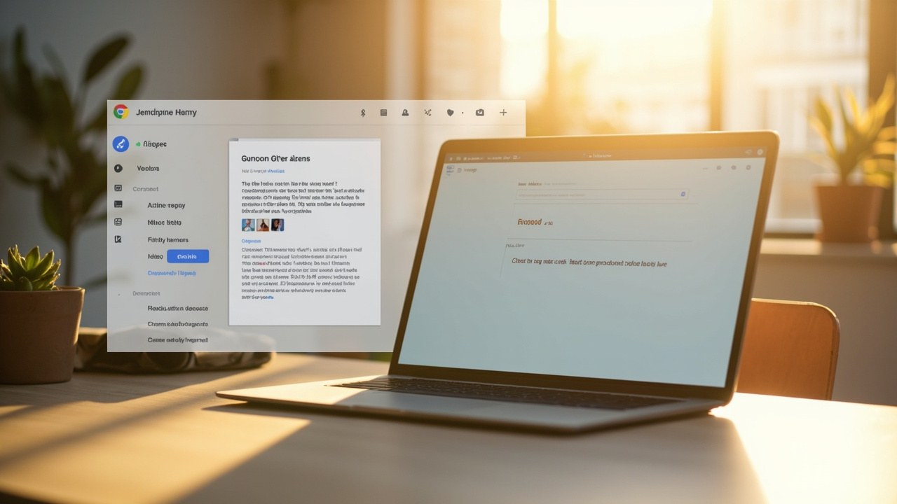 Laptop showing email inbox with drafted AI reply, with Chrome sidebar extension overlay for cross-border sourcing research